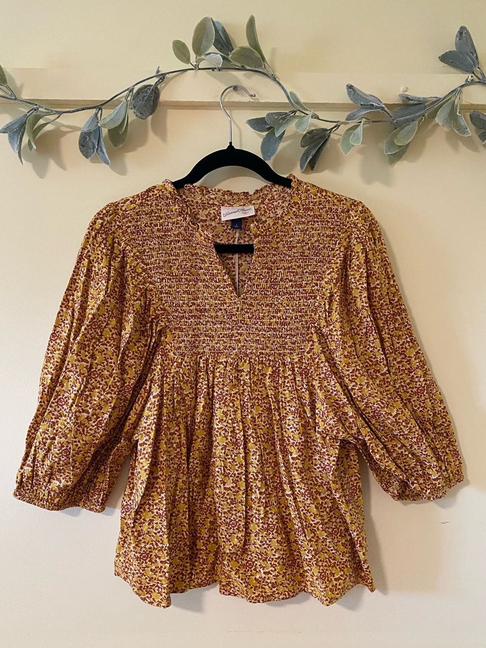 Universal Thread Balloon Sleeve Mustard Floral Blouse